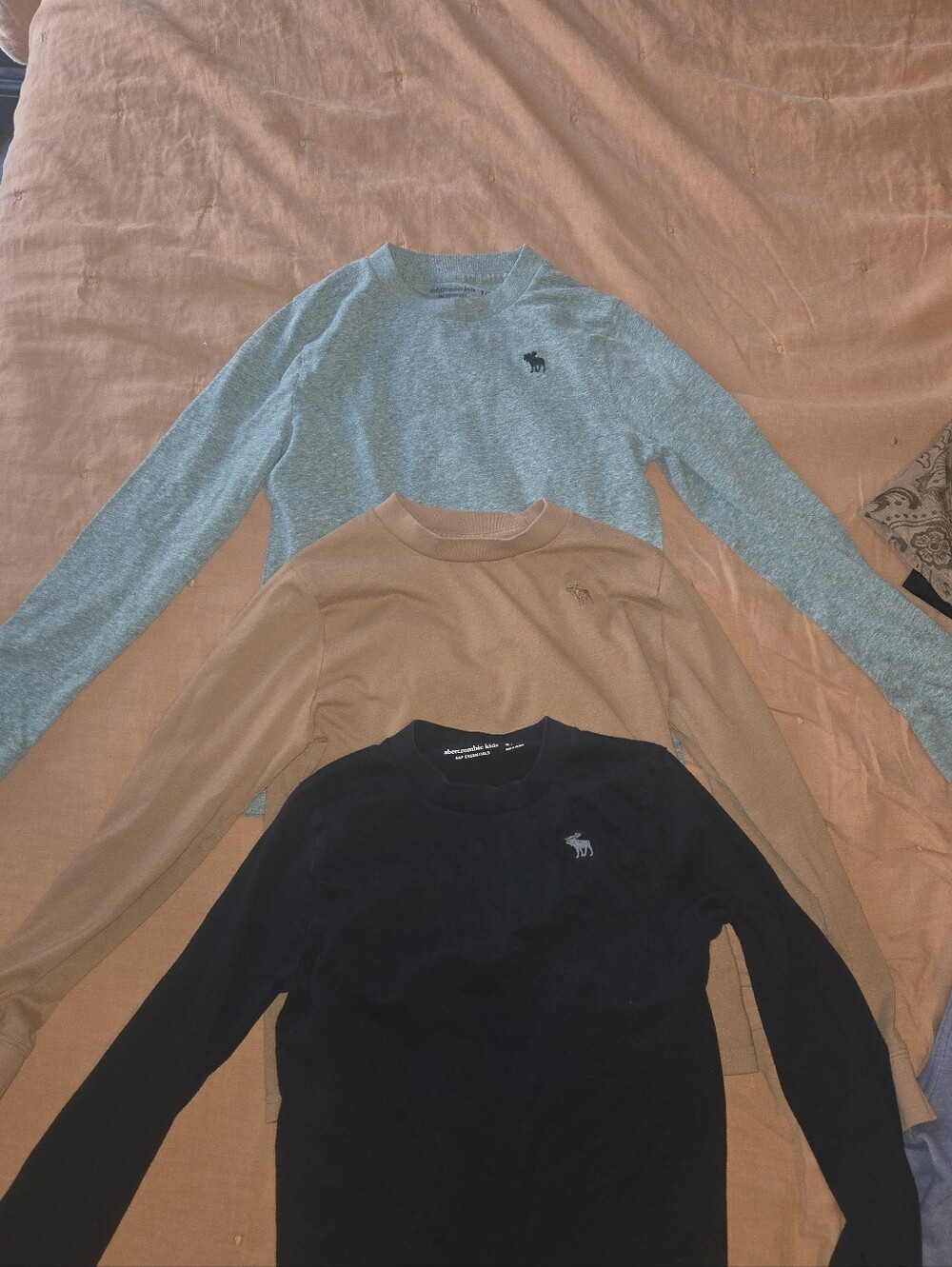 Abercrombie & Fitch Kids Long-Sleeve Crew Tee - Black, Tan, Heather Green, Red